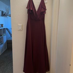 Flutter Sleeve Full Skirt Bridesmaid Dress: Wine